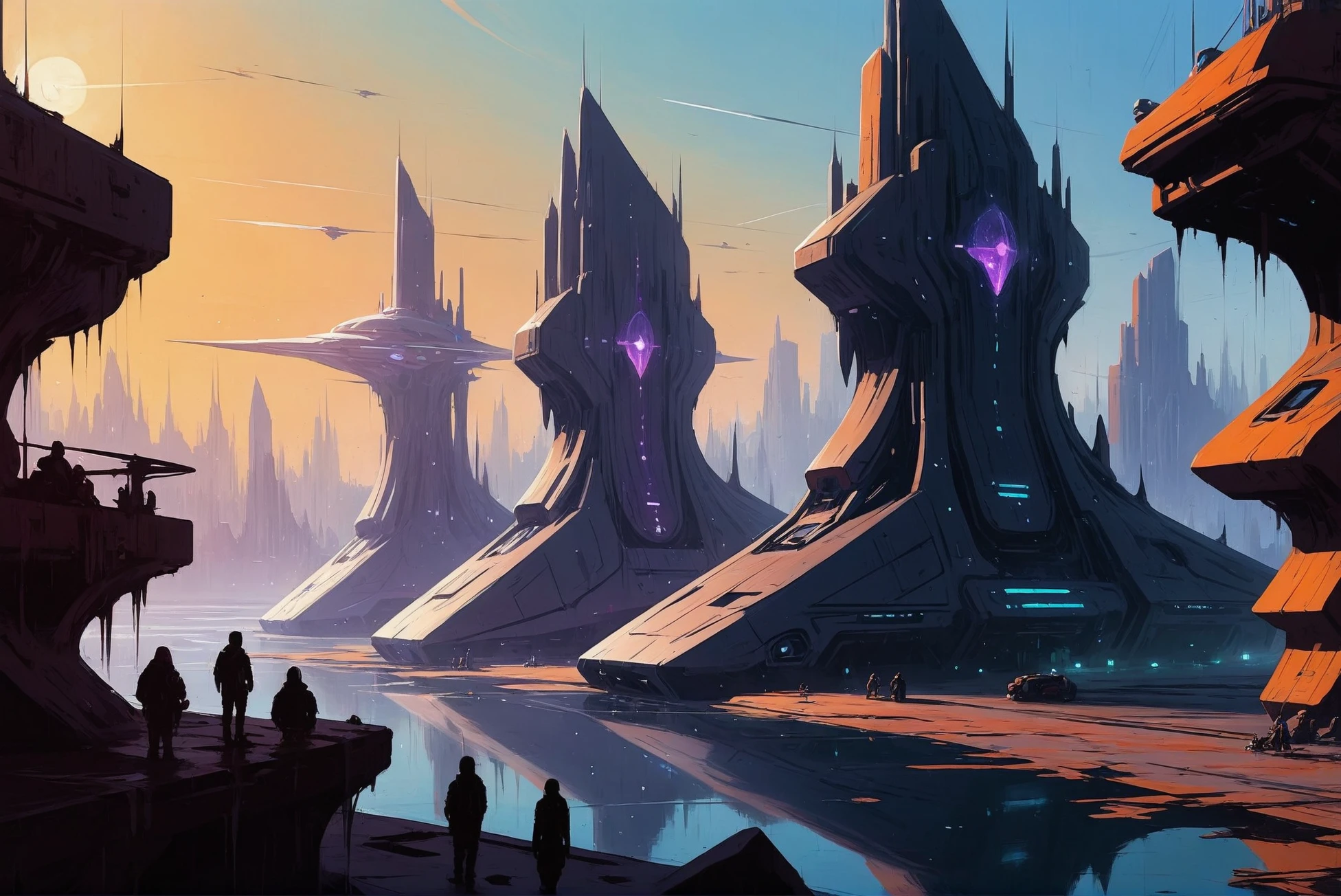 digital painting, scifi city, morning, scenery, "at the endless Crystal"<lora:EnvyStarlightScifiAesthetic02:1>