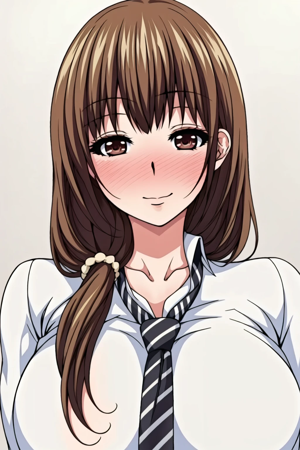 Simple White Background,
dynamic pose,standing at attention,
school uniform, shirt, long sleeves,striped necktie,collarbone, cleavage, sweater around waist,
<lora:Ushi_VirginLostClub-KK77-V1:0.7>,
brown hair, brown eyes, Bangs, single braid, hair ornament,
<lora:more_details:0.1>,<lora:akatsuki_myuuto_Style-KK77-V1:0.3>,<lora:Oda_Non_Style-KK77-V2:0.3>,
1 girl, 20yo,Young female,Beautiful long legs,Beautiful body,
Beautiful Nose,Beautiful character design, perfect eyes, perfect face,expressive eyes,perfect balance,
looking at viewer,(Focus on her face),closed mouth, (innocent_big_eyes:1.0),(Light_Smile:0.3),
official art,extremely detailed CG unity 8k wallpaper, perfect lighting,Colorful, Bright_Front_face_Lighting,White skin,
(masterpiece:1.0),(best_quality:1.0), ultra high res,4K,ultra-detailed,
photography, 8K, HDR, highres, absurdres:1.2, Kodak portra 400, film grain, blurry background, bokeh:1.2, lens flare, (vibrant_color:1.2),professional photograph,
(Beautiful,large_Breasts:1.4), (beautiful_face:1.5),(narrow_waist),