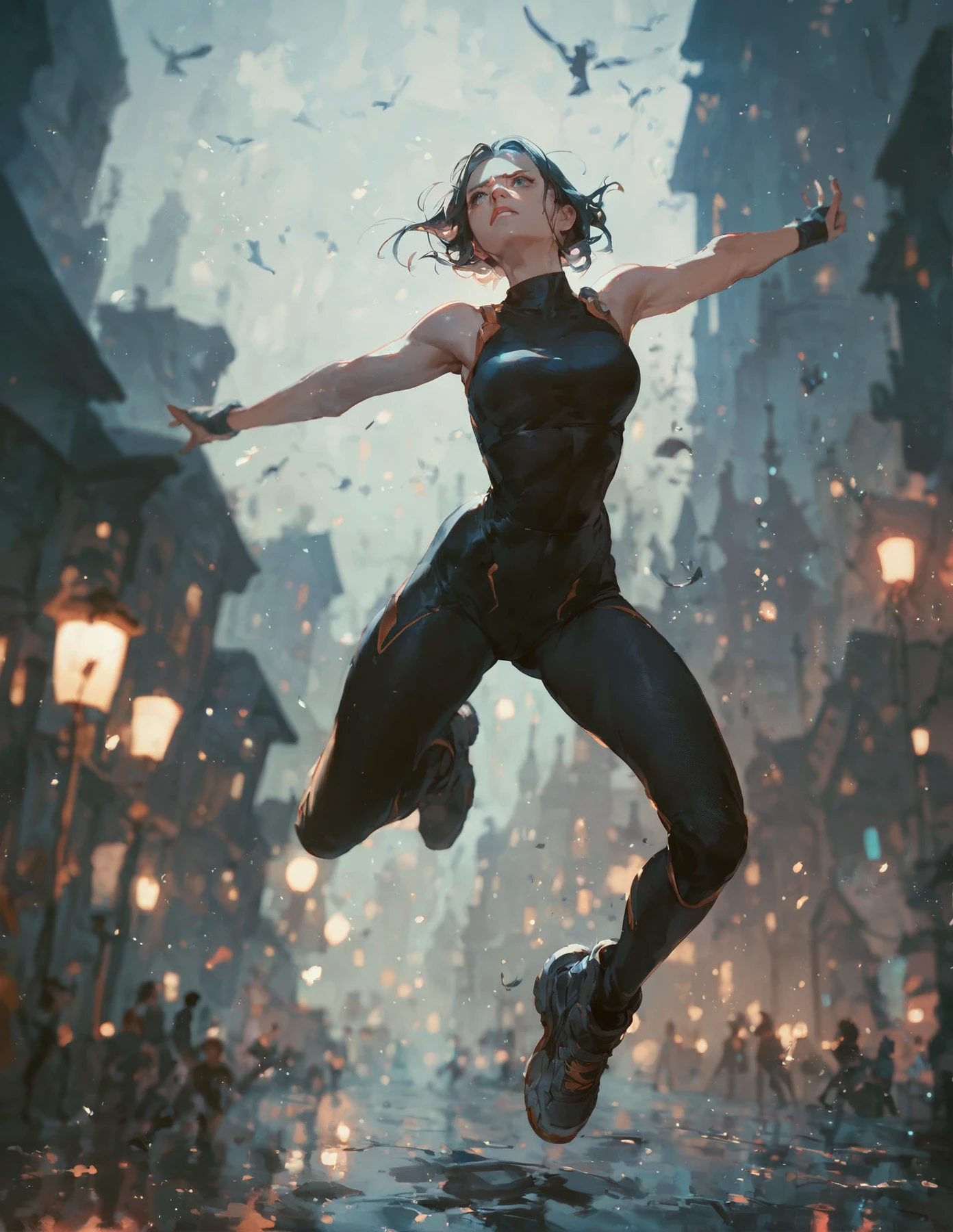 score_9, score_8_up, score_7_up, full body, jumping, black clothes, agent, night scene, sparse illumination, cinematic, (bokeh:0.8), perfect shadows, bold, dystopic darkness, sadness