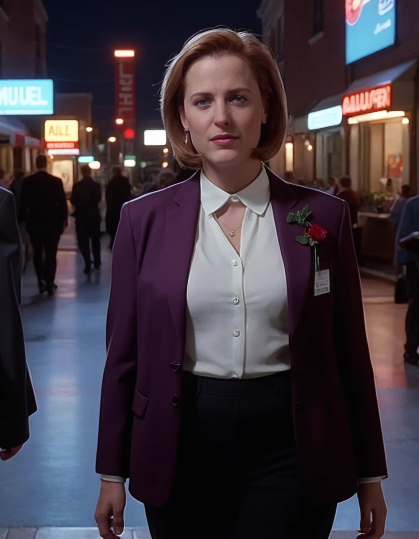 score_9, score_8_up, score_7_up, (ascul woman:1.1), upperbody closeup, walking in the city, wearing a blazer, looking at the viewer, at night <lora:Dana-Scully_token_ascul_woman_r64_model_everclear_v3:1.1>