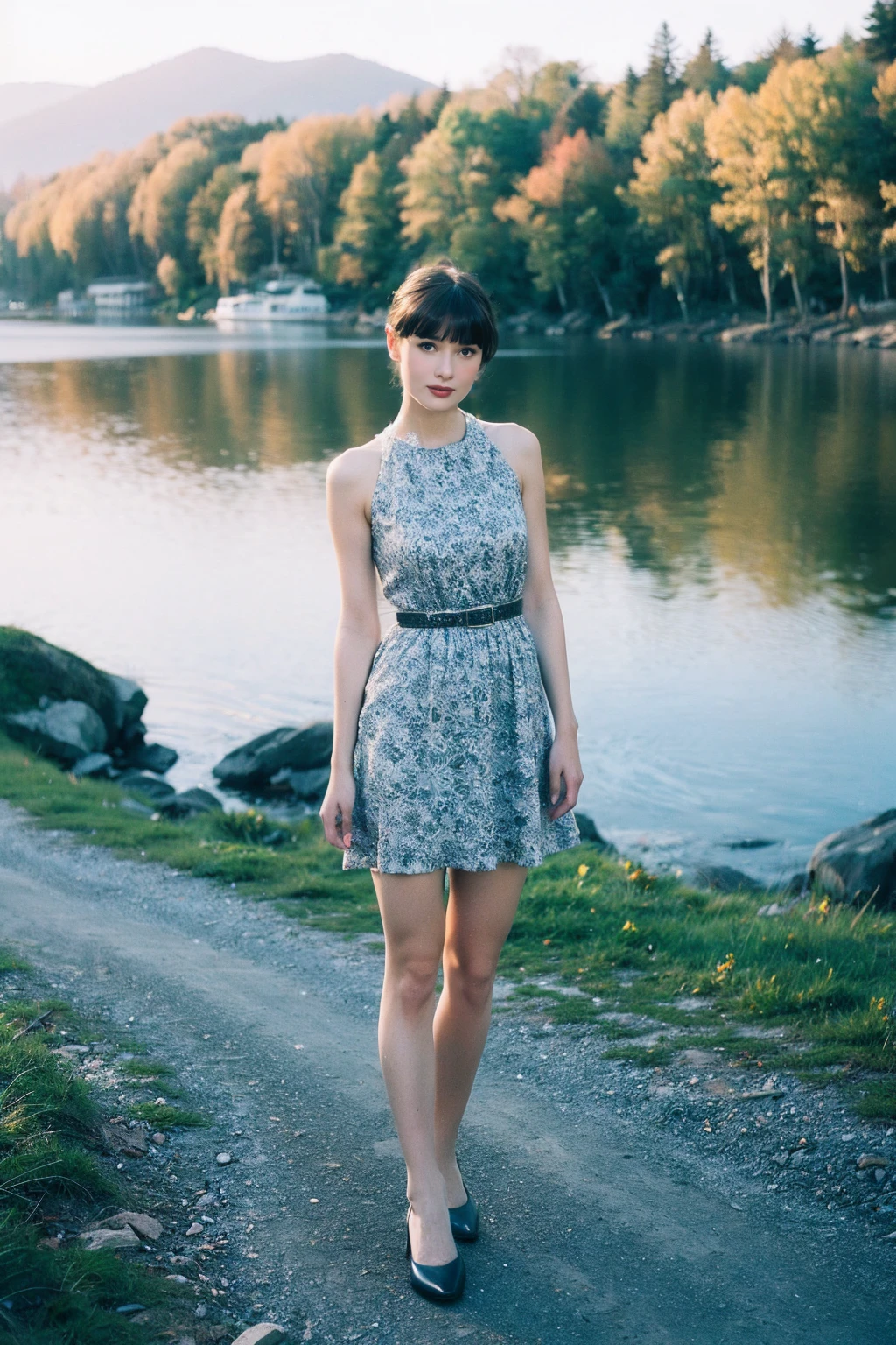 1girl,realistic,best quality,looking_at_viewer,(picturesque:1.3),<lora:Audrey Hepburn:0.9>,(bangs:1.2),(dress:1.2),(full body:1.2),