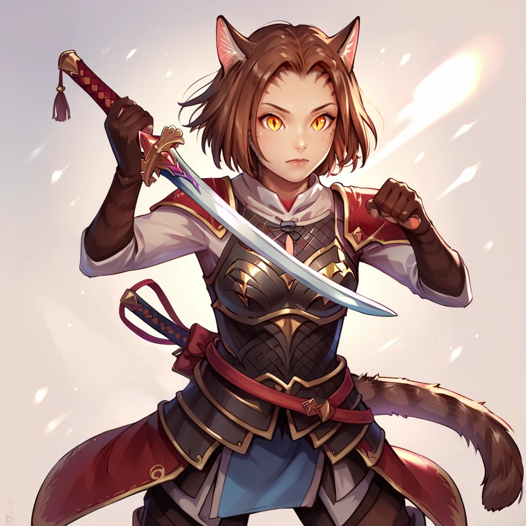 score_9, score_8_up, score_7_up, source_anime <lora:Mrissi:1> mrissi, catgirl, fur, cat ears, short hair, brown hair, yellow eyes, closed mouth, dark armor, fighting stance