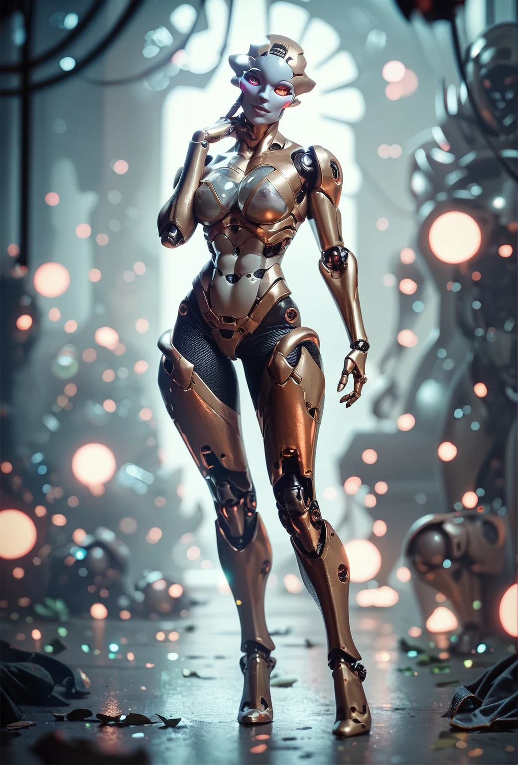 score_9, score_8_up, score_7_up, score_6_up, 1girl, full body, robot, posing in (translucent:1.3) armor, seductive pose, hand at chin, cyborg, giant alien, cinematic, epic photoshot, bokeh<lora:prbt1:1.3>