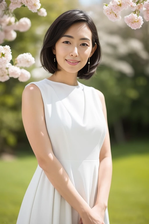 1girl,(RAW photo, best quality), (realistic, photo-realistic:1.4), masterpiece, an extremely delicate and beautiful, extremely detailed, 2k wallpaper, Amazing, finely detail, extremely detailed CG unity 8k wallpaper, ultra-detailed, highres, soft light, beautiful detailed girl, extremely detailed eyes and face, beautiful detailed nose, beautiful detailed eyes,cinematic lighting,perfect anatomy,slender body
wearing a white peplum dress,white skirt,(bokeh:1.2)
at a flower park,sakura flowers,flower garden,
,smile
<lora:kimuratae_lora:0.8>