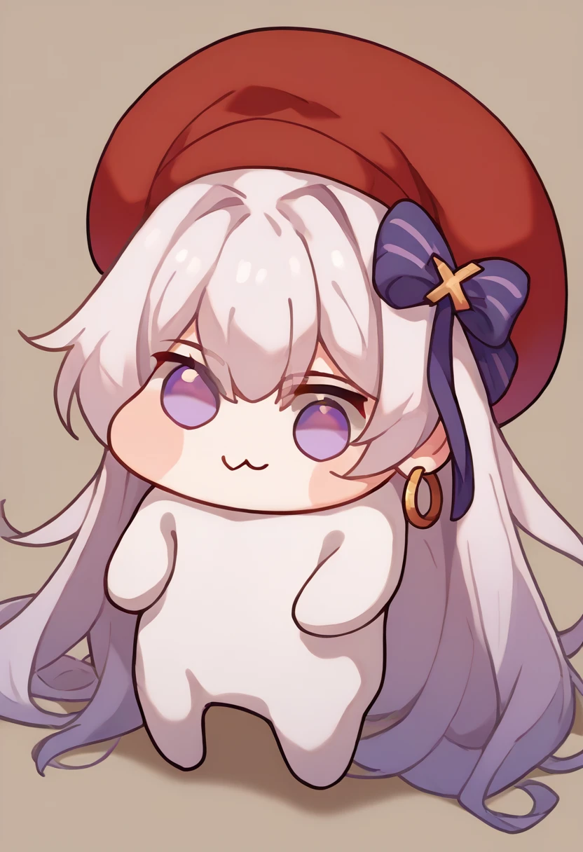 score_9, score_8_up, score_7_up, source_anime, <lora:wrenchbelfastshoppingwiththeheadmaid:1>, belswthm, hoop earrings, purple eyes, white hair, beret, <lora:Doro_X_PDXL_V1:1>, doro, creature, :3, chibi, no humans, white skin, four legs, solid circle eyes, no pupils, solo,