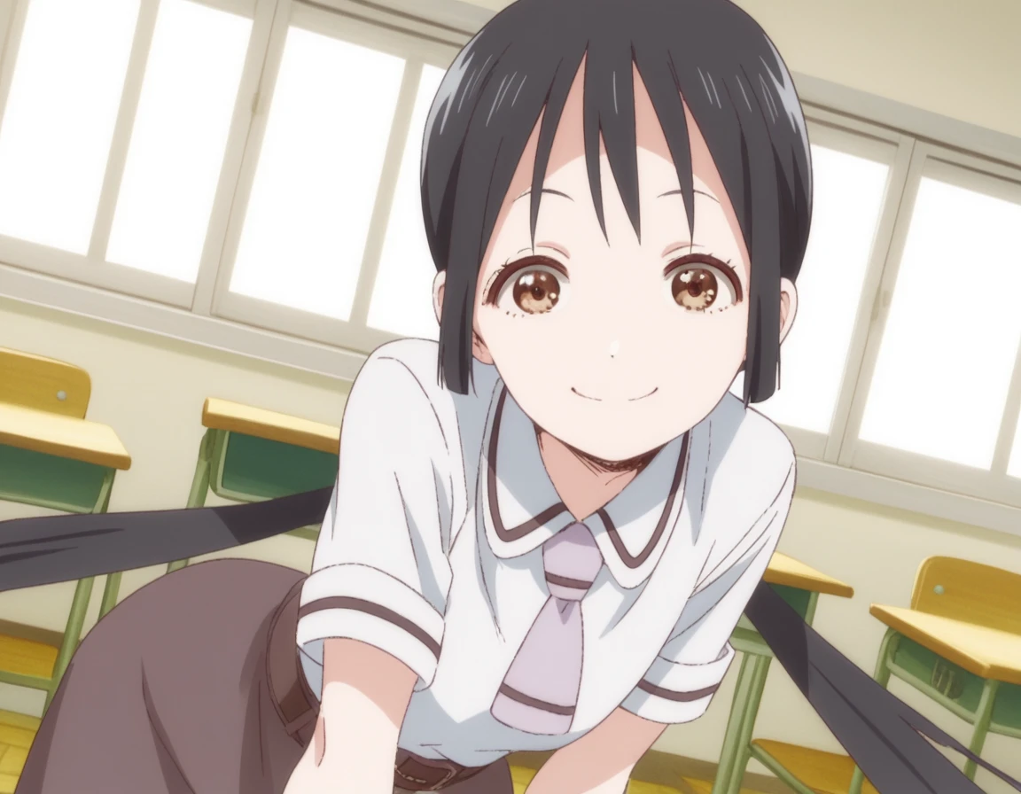 score_9, score_8_up, score_7_up, source_anime,
hanakohonda, <lora:hanako-honda-s1-ponyxl-lora-nochekaiser:1>,
hanako honda, long hair, black hair, twintails, brown eyes, low twintails,
dress, school uniform, necktie, belt,
indoors, classroom, bent over, smile,
looking at viewer, cowboy shot, dutch angle, solo,