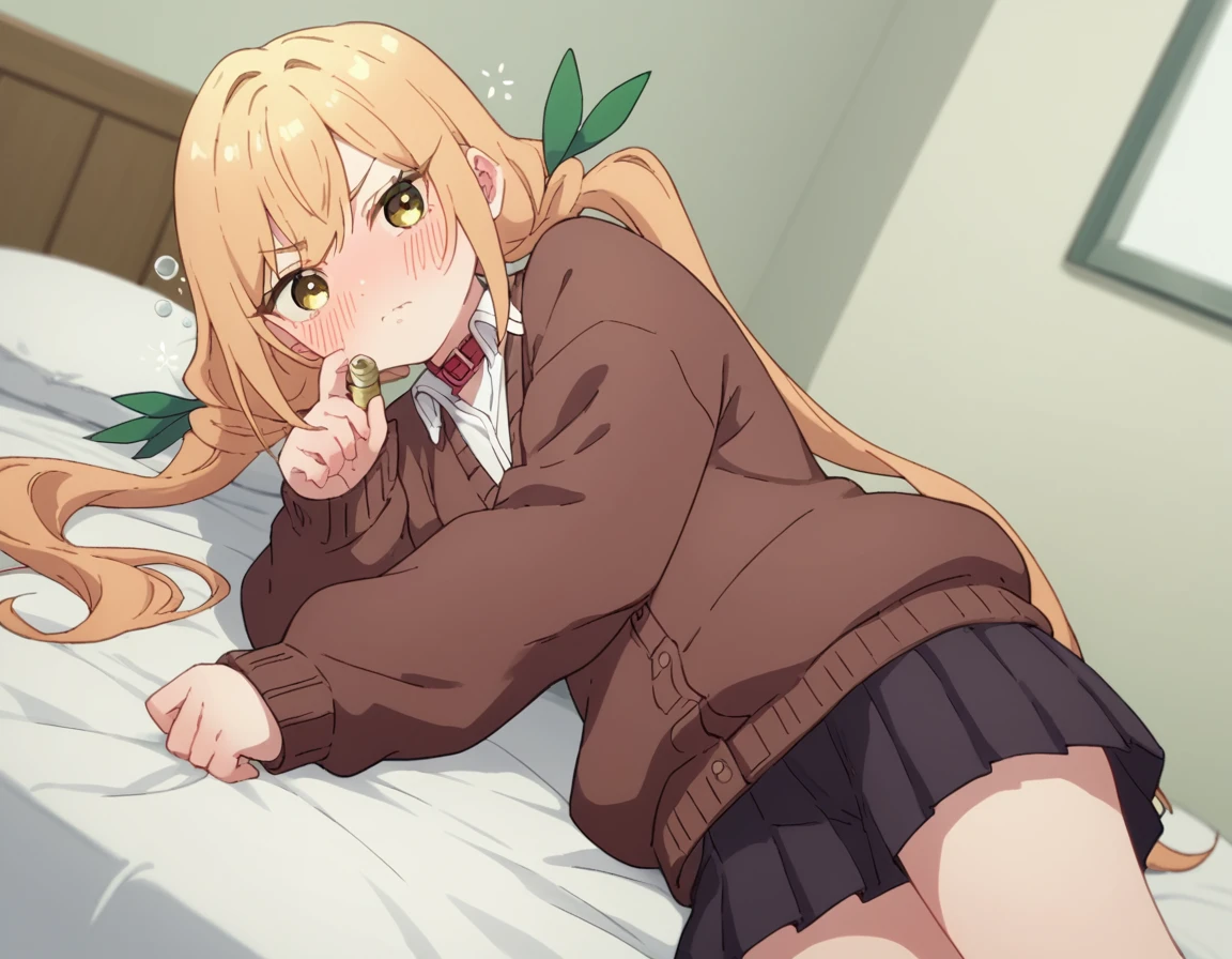 NSFW、High resolution、Highest quality、16K、1 person、girl、Inuyama Aoi、Dark Blonde、Side Tail、Thick eyebrows、Green Eyes、tears、Ahegao、blush、Large Breasts、Bed in the room、Lying on your back、Spread your legs、School Uniform、sweater(collar)、leech tentacles, worm tentacles、tangled, {very aesthetic}, {ultra-detailed}, {best illustration},leech rape, sex with leech, leech on girl,Wet Skin、Love juice