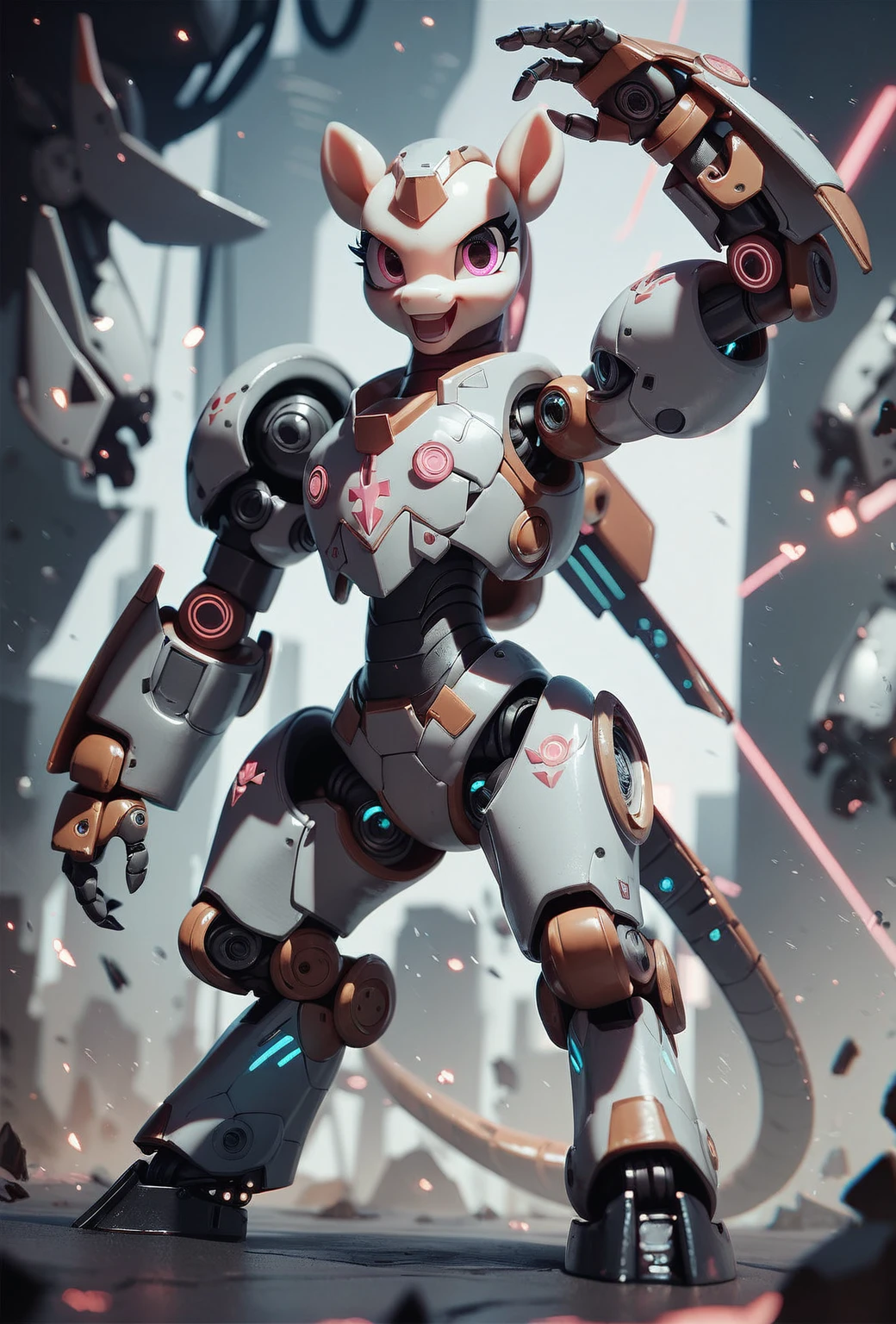 score_9, score_8_up, score_7_up, score_6_up, 1girl, pony robot posing in complex futuristic armor, exciting pose, raised arm, power, cyborg, giant creature, cinematic, epic photoshot <lora:prbt1:1.3>