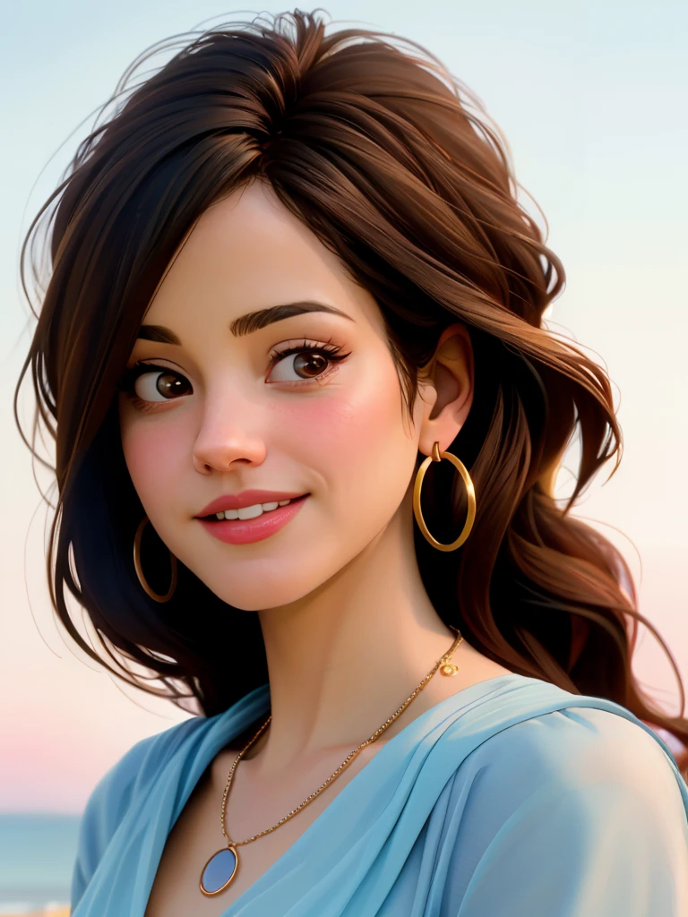 Realistic photo of a m4ryl0u1s3 l1ndyb woman, 1girl, solo, long hair, smile, brown hair, black hair, brown eyes, jewelry, earrings, necklace, hoop earrings, realistic, soft lighting, professional Photography, Photorealistic, detailed, RAW, analog, sharp focus, 8k, HD, DSLR, high quality, Fujifilm XT3, film grain, award winning, masterpiece<lora:m4ryl0u1s3:1.0>