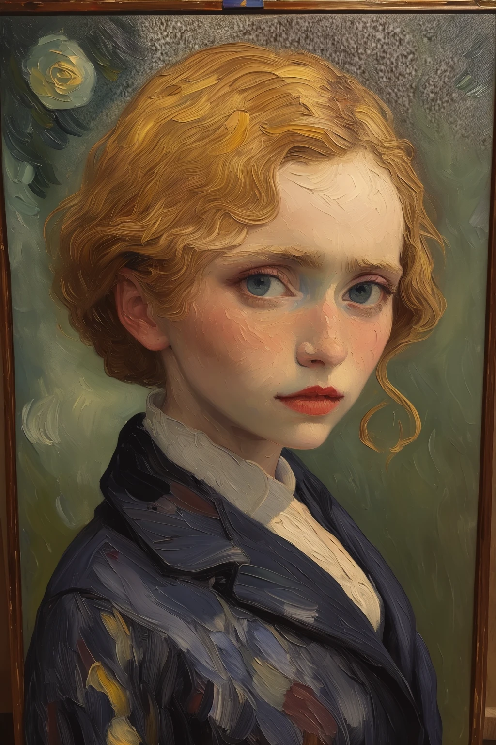 masterpiece,best quality,portrait of girl,oil painting,<lora:tbh123-:0.8>,style of Vincent van Gogh,