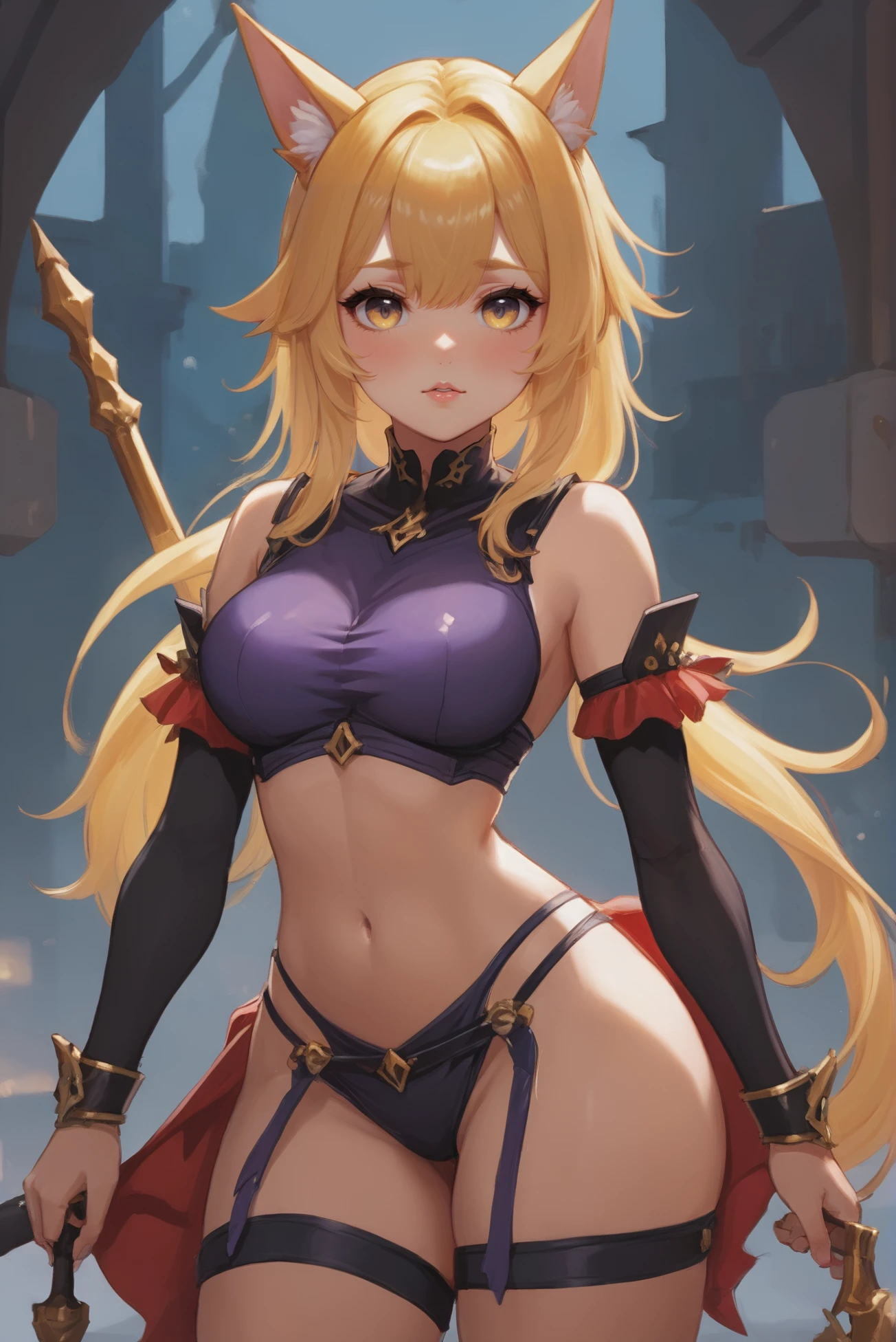 anime digital painting, cute, 1girl, woman, elf rune knight, pauldrons, bombshell hair, gold hair, Flipped In Hair, vivid mediumvioletred clothes, thicc body, wide hips, narrow waist, small breasts, korean, Fuel Production Facilities<lora:EnvyStarlightAnime05v11:1>