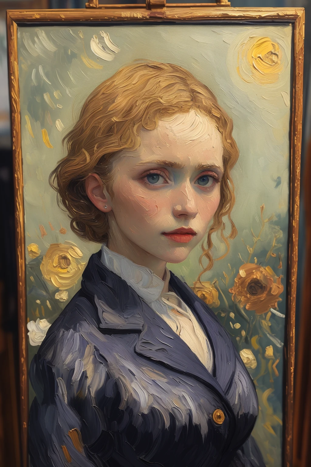masterpiece,best quality,portrait of girl,oil painting,<lora:tbh123-:0.8>,style of Vincent van Gogh,