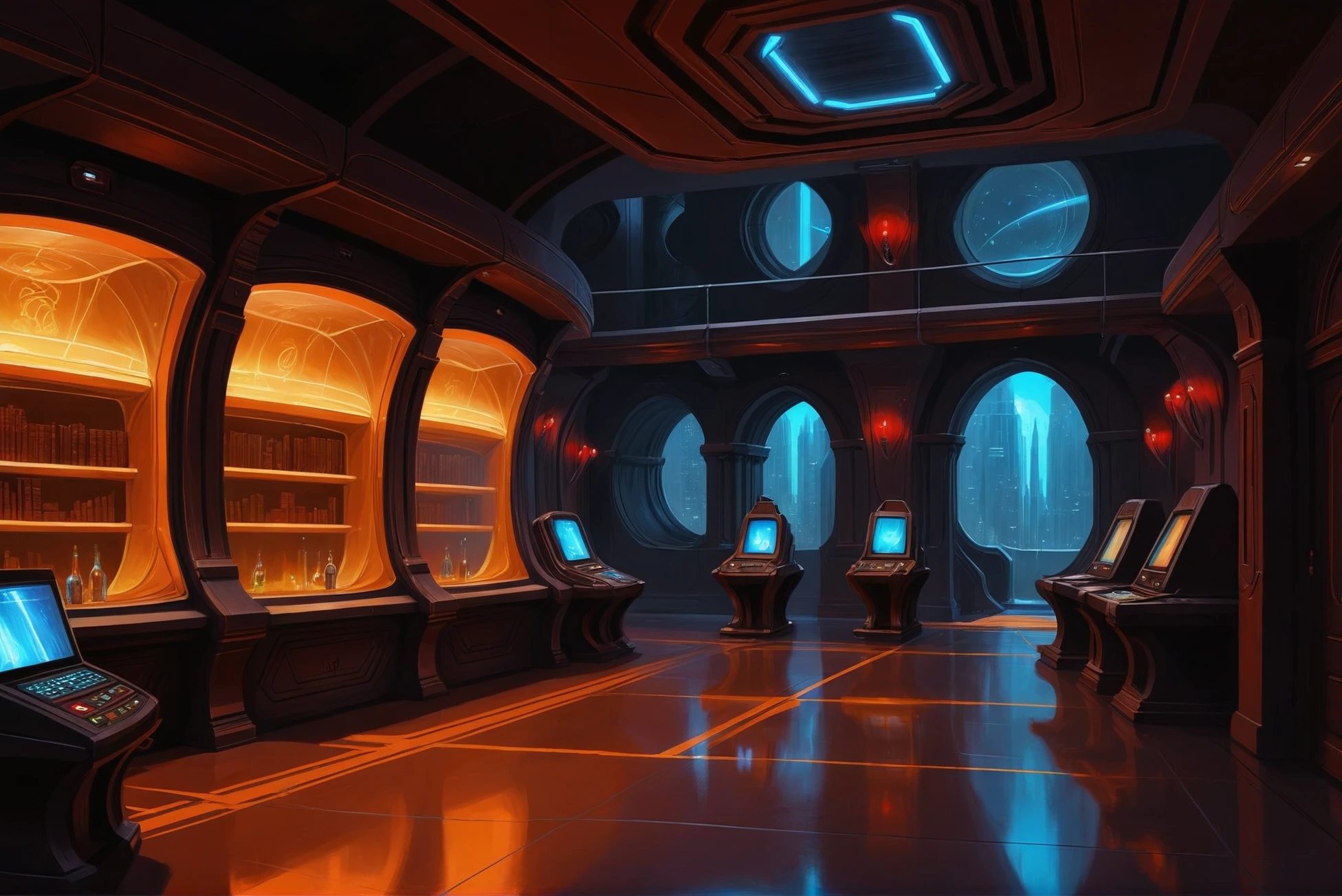 digital painting, scifi city, Lord's and Lady's Chambers \(room\) in a wonderous fantasy metropolis outside of time<lora:EnvyStarlightScifiAesthetic06:1>