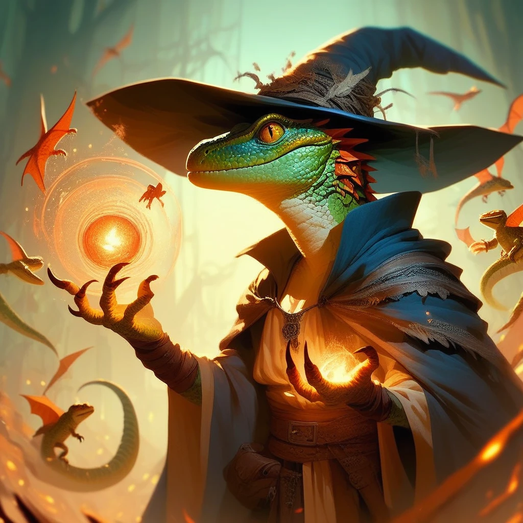 score_9, score_8_up, score_7_up, lizardfolk witch casting a spell