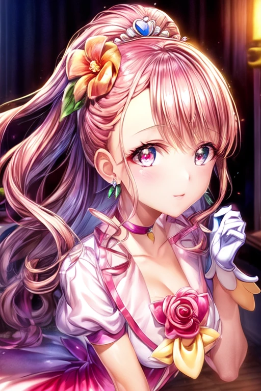 (masterpiece:1.2), best quality, high resolution, unity 8k wallpaper, (illustration:0.8), (beautiful detailed face:1.2, beautiful detailed eyes:1.2), perfect lighting, extremely detailed CG, (perfect hands, perfect anatomy),
Cute, beautiful, charming lady, shiny hair, lustrous skin, beautiful light big eyes,
milf, married woman, soft With a gentle appearance and a gentle mother-like atmosphere,
Feminine style, beautiful kubire, beautiful, naughty face,
<lora:ãã¥ã¢ã°ã¬ã¼ã¹ Cure Grace (Healin' Good Pretty Cure):0.8>, grace_a, long hair, pink hair, pink eyes, hair flower, hair ornament, tiara, earrings, magical girl, choker, pink choker, ascot, jacket, cure grace dress, flower, gloves, white gloves, high heels,
standing,
dancing,
walking, , <lora:add_detail:1.0>