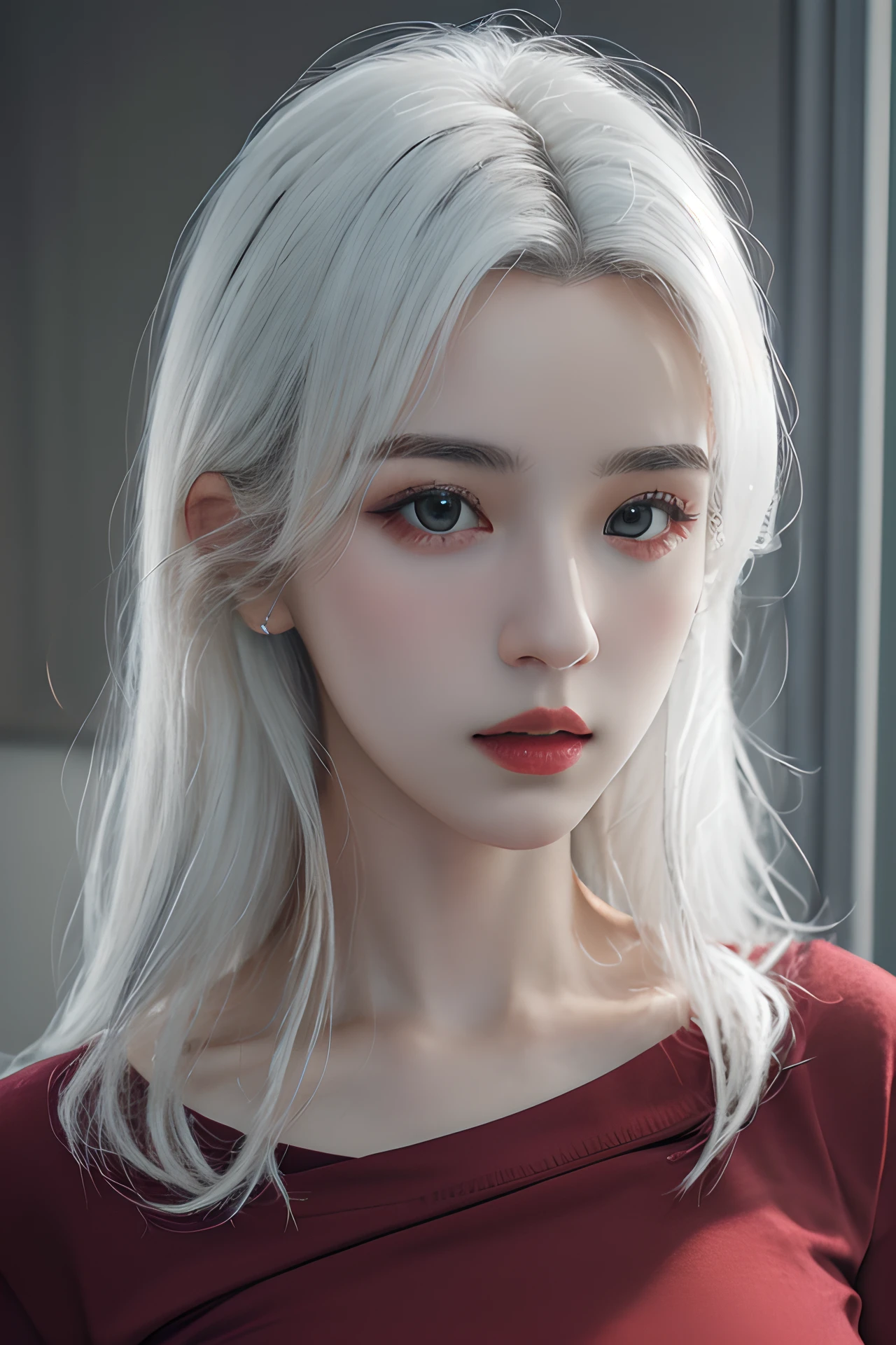 (4k, best quality, highres, absurdres, masterpiece:1.21), (realistic:1.331), detailed and intricate,
1girl, white hair, red shirt, <lora:girlslike_hnkz1:0.7>