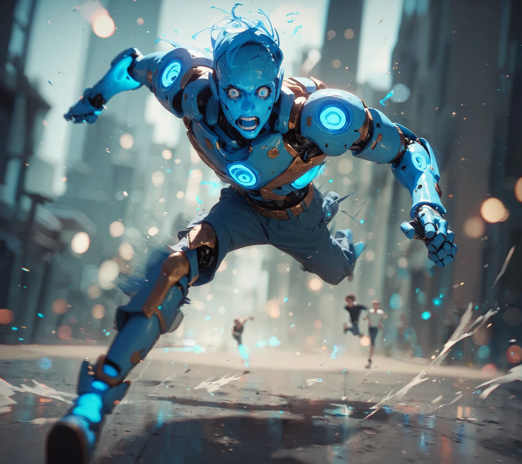 score_9, score_8_up, score_7_up, score_6_up, 1boy, scared, complex blue glowing robot body, running, innocent, motion blur, cinematic, epic photoshot, bokeh, dreamstyle, surreal <lora:prbt1:0.85>