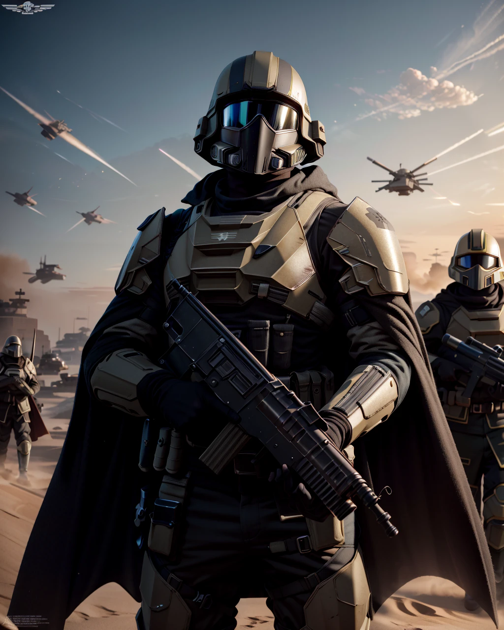 best quality,masterpiece,highly detailed,ultra-detailed,
<lora:neg9V2_last:0.5> 1girl, multiple boys, military,
<lora:helldivers:1> helldivers, science fiction,armor, cape, , helmet, holding, , sky, solo, rifle,