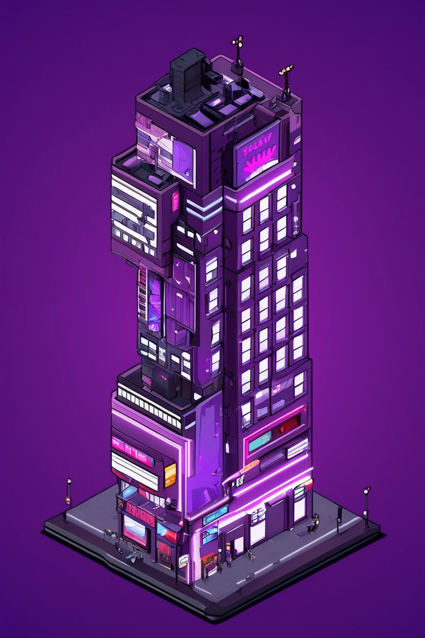 ((masterpiece, best quality)), high resolution, highly detailed,  realistic, BREAK,  IsometricNeon, simple background, no humans, building, purple background, logo, purple theme,  <lora:IsometricNeonXL:0.8>,