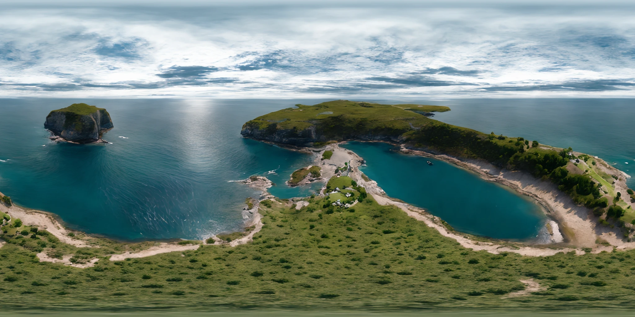360panorama,<lora:360èªæ-V1.1:1>,Aerial panoramic view of coastline,coastal area,conducting a panoramic aerial photography session,capturing a dynamic and immersive view of the coastline,varied coastal features including beaches,cliffs,and rocky outcrops,utilizing High Dynamic Range (HDR) imaging techniques,skilled drone operator and photographer,realistic portrayal with enhanced dynamic range,DJI drone for aerial photography,aerial panoramic photography,natural tones with enhanced color depth,utilizing HDR technology for improved clarity and detail,high-resolution imagery capturing the stunning coastal landscape,