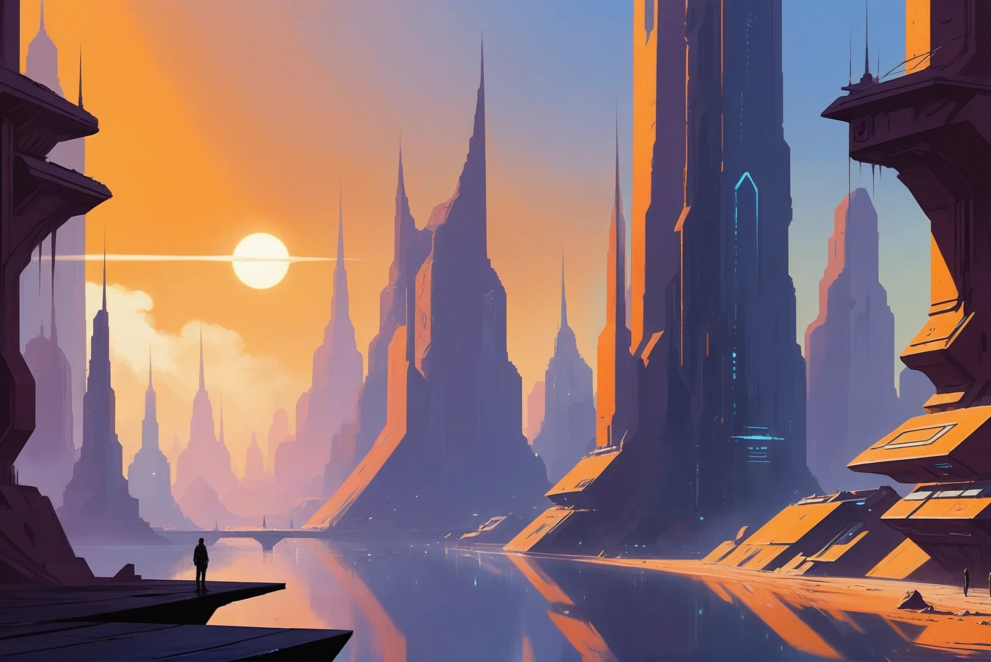 digital painting, scifi city, morning, scenery, "at the endless Crystal"<lora:EnvyStarlightScifiAesthetic07:1>