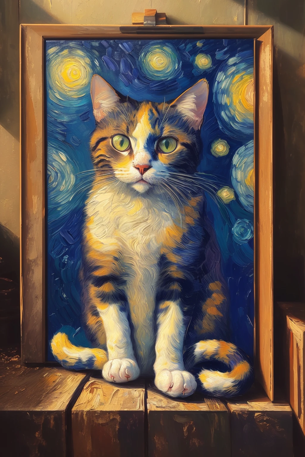masterpiece,best quality,cat in outdoor,oil painting,<lora:tbh123-:0.8>,style of Vincent van Gogh,