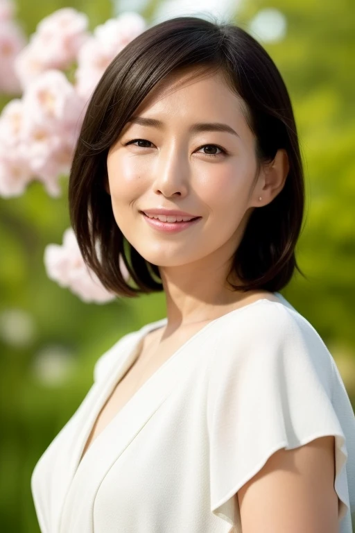1girl,(RAW photo, best quality), (realistic, photo-realistic:1.4), masterpiece, an extremely delicate and beautiful, extremely detailed, 2k wallpaper, Amazing, finely detail, extremely detailed CG unity 8k wallpaper, ultra-detailed, highres, soft light, beautiful detailed girl, extremely detailed eyes and face, beautiful detailed nose, beautiful detailed eyes,cinematic lighting,perfect anatomy,slender body
wearing a white peplum dress,white skirt,(bokeh:1.2)
at a flower park,sakura flowers,flower garden,
,smile
<lora:kimuratae_lora:0.8>