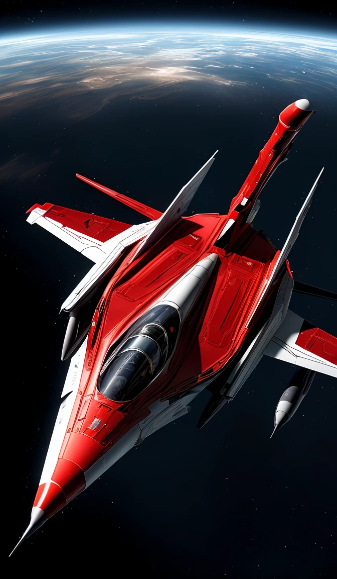 a (red and white:1.2) fighter starship flying in space,abstract dream, space, intricate, grand scale, alone, cinematic film still, insane detail, sharp focus, depth of field, realistic lighting, (realistic perspective), complex, (multiple subjects), 4k HDR,<lora:add_detail:0.5> <lora:more_details:0.25> <lora:20230530123038:0.25>