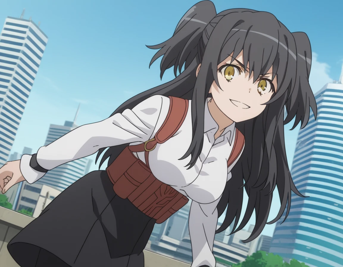 score_9, score_8_up, score_7_up, source_anime,
rakkoyumiya, <lora:rakko-yumiya-s3-ponyxl-lora-nochekaiser:1>,
rakko yumiya, long hair, black hair, two side up, yellow eyes, sidelocks,
skirt, shirt, long sleeves, white shirt, pantyhose, black skirt, black pantyhose, underbust,
outdoors, cityscape, bent over, smile,
looking at viewer, cowboy shot, dutch angle, solo,