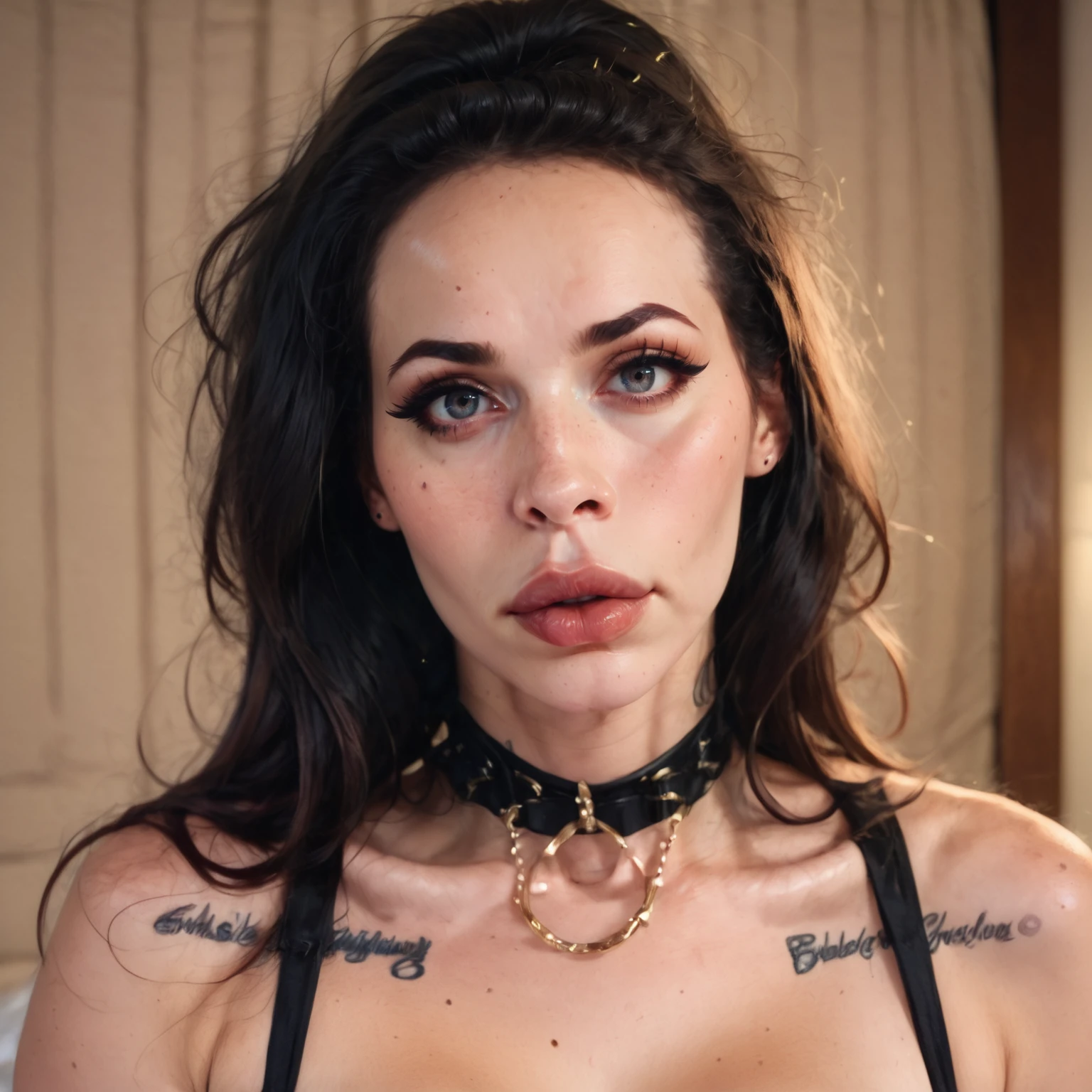Caucasian ,looking at viewer, upper body portrait, woman dungeon prison, goth choker, 8k resolution, <lora:GoodHands-beta2:0.4>, beautiful eyes, white Caucasian, disheveled trash on floor, <lora:AmyLee2-anime:1> <lora:Cropped Torso LoRA:0.6>