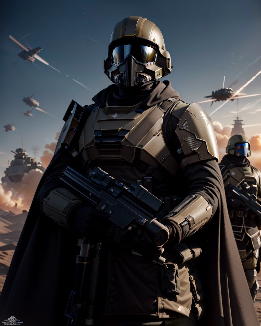 best quality,masterpiece,highly detailed,ultra-detailed,
<lora:neg9V2_last:0.5> 1girl, multiple boys, military,
<lora:helldivers:1> helldivers, science fiction,armor, cape, , helmet, holding, , sky, solo, rifle,