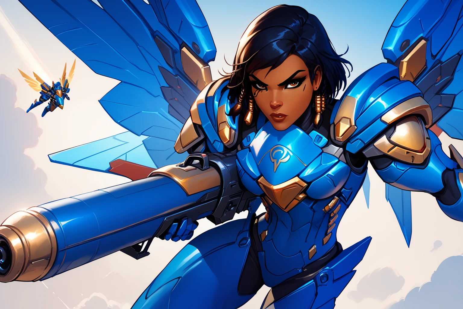 score_9, score_8_up, score_7_up, masterpiece, high quality,
<lora:PharahPonyLora:1> phrah, hair tubes, facial tattoo, side braids, power armor, short hair, jetpack, thrusters, mechanical wings, holding gun, rocket launcher
<lora:Michael TurnerStylePonyLyco:1> mtms, flying, attacking,angry