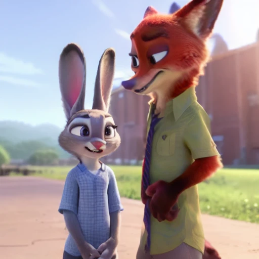 zootopia, furry, shirt, smile, furry female, buck teeth, looking at viewer, outdoors, animal ears, rabbit ears, day, blue shirt, teeth, 4k, HDR, high quality<lora:Zootopia_Style_SD1.5:1.0>