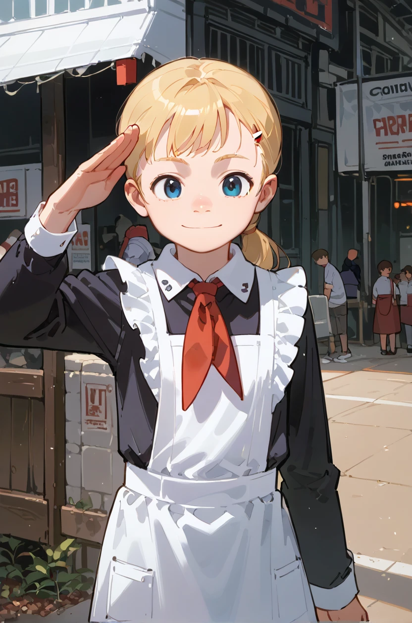 cinema lens,dynamic angle,1girl,blonde,solo,winter palace,Young pioneers ceremony straight-arm salute,
white apron,black dress,long sleeves,red neckchief,cccpuniform,white cuff
<lora:Perfect Hands:1><lora:age_slider_v4:-2>
<lora:naip33:0.8> <lora:è弿 ¡æ:0.7> <lora:comiclo-xl-pony:0.5>, score_9, score_8_up, score_7_up, score_6_up, score_5_up, score_4_up,zPDXL