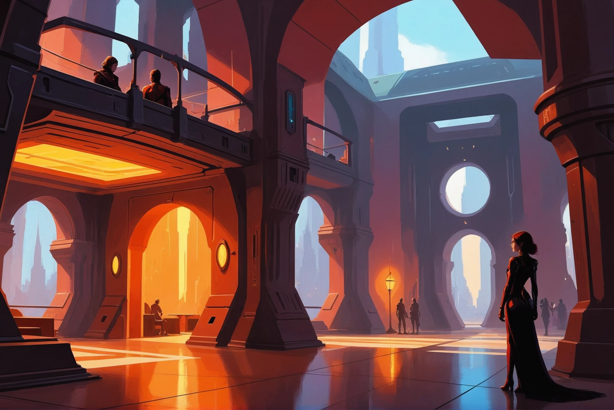 digital painting, scifi city, Lord's and Lady's Chambers \(room\) in a wonderous fantasy metropolis outside of time<lora:EnvyStarlightScifiAesthetic07:1>