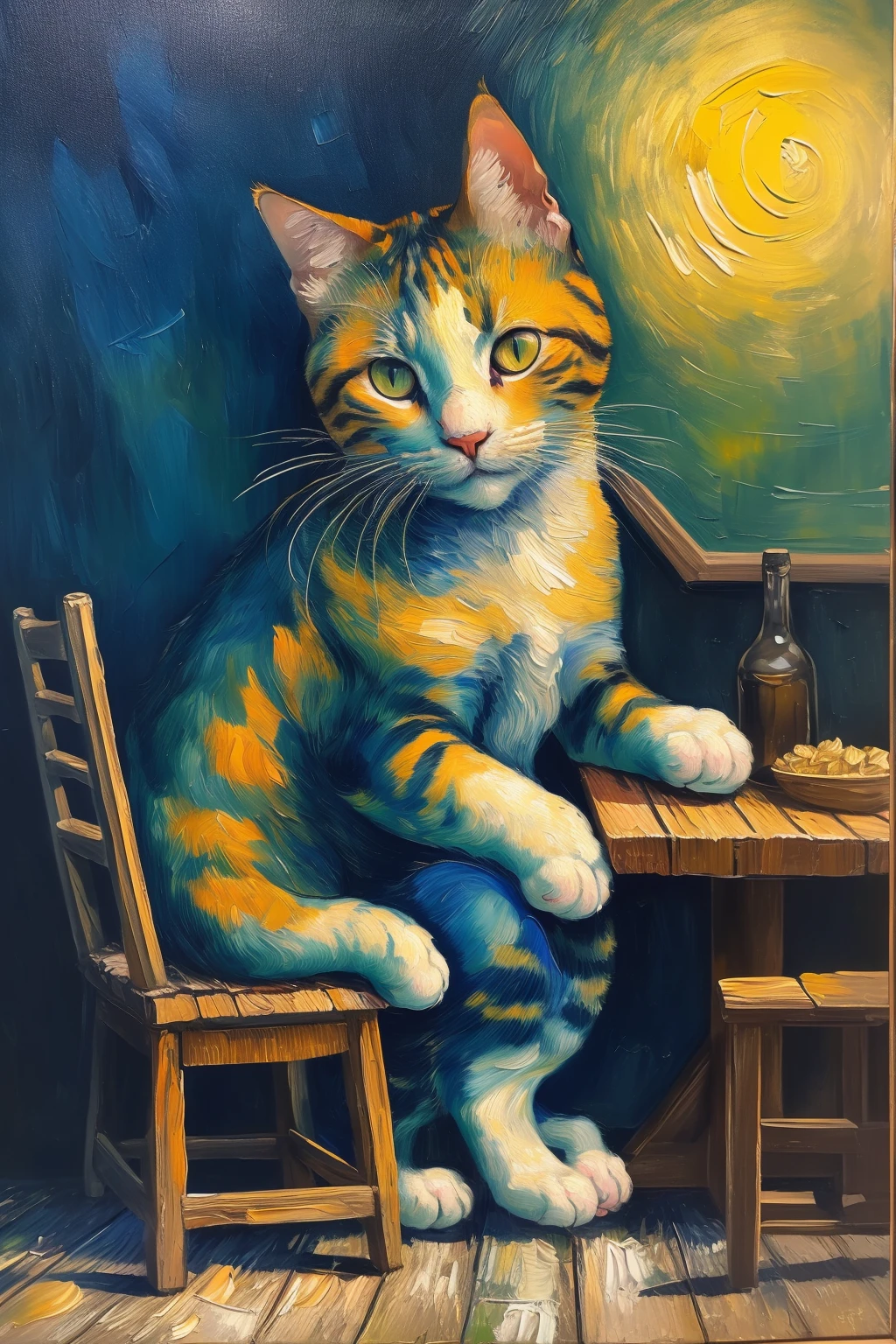 masterpiece,best quality,cat in outdoor,oil painting,<lora:tbh123-:0.8>,style of Vincent van Gogh,