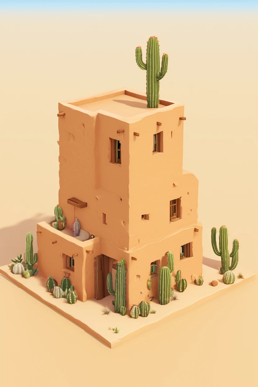 ((masterpiece, best quality)), high resolution, highly detailed,  realistic,  IsometricDesert, outdoors, sky, no humans, plant, cactus, three story  door,  <lora:IsometricDesertXL:0.8>,