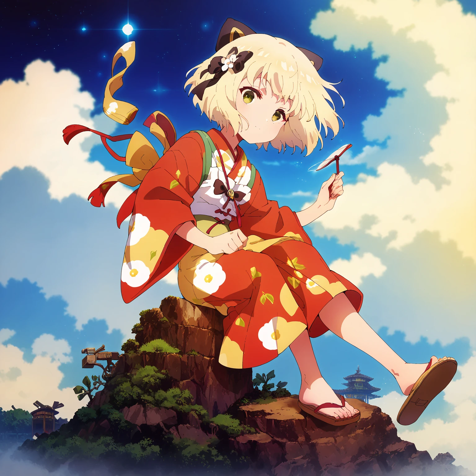 score_9, score_8_up, score_7_up, <lora:g3kk4:1> g3kk4,1girl,looking at viewer, <lora:MeMaXL_V3:1> outdoors, detailed, night, clouds, kimono, full body