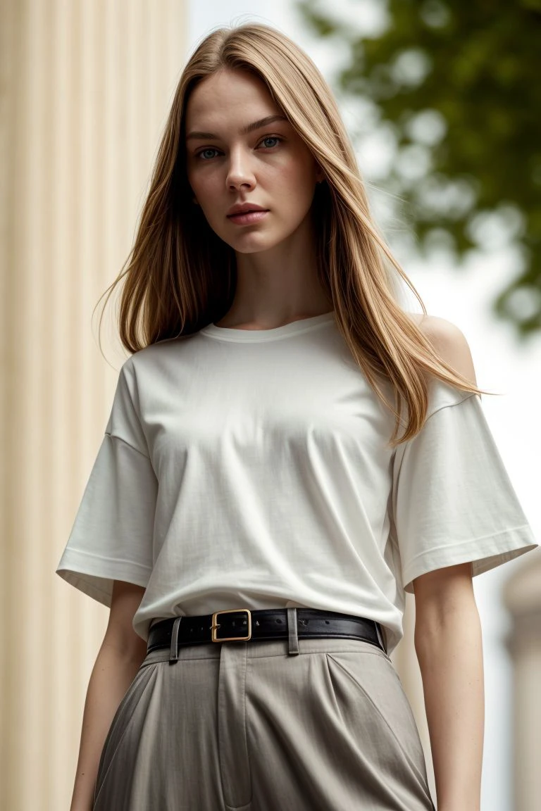 <lora:kawaii7.1.3_obj20:0.75:0.25>, European woman, closeup, sandals, (shirt), pants, (us capitol), ZM_amelia, wide shoulders, perfect face, (contact iris: 1.1), pale skin, skin pores , depth of field