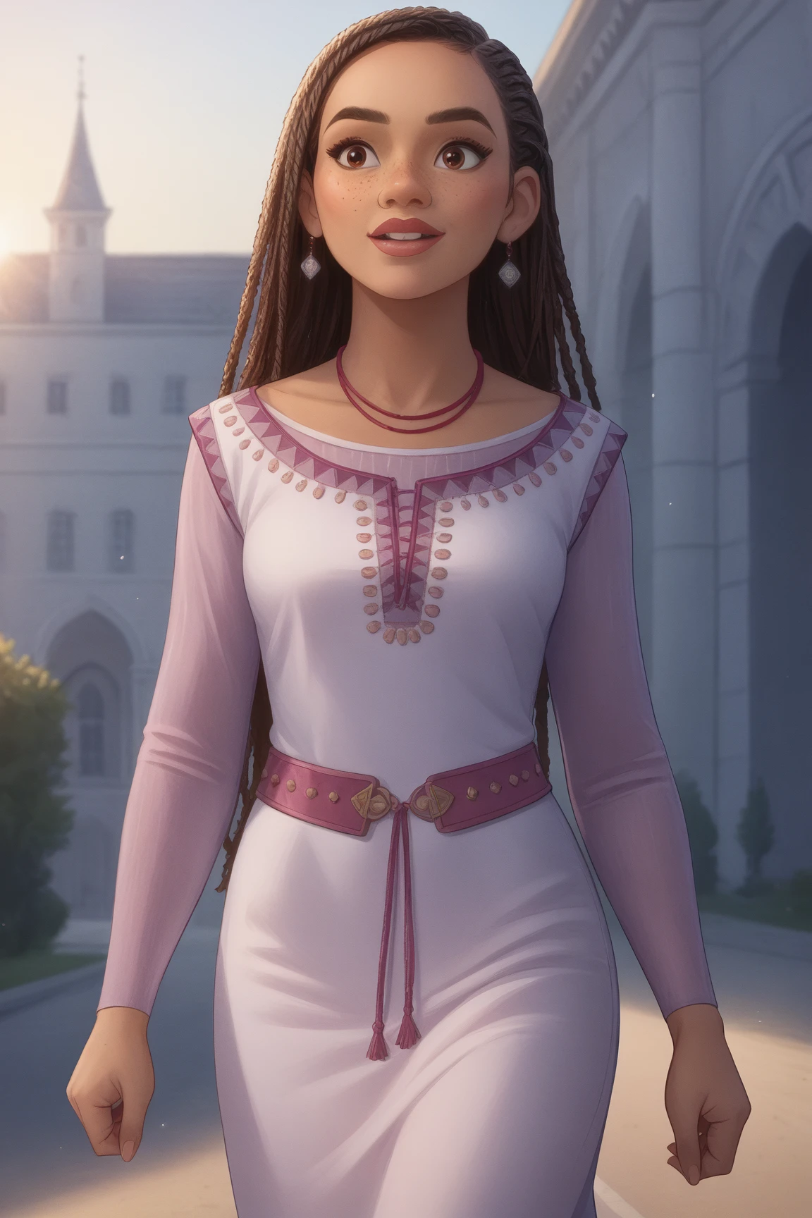 (source_anime, score_9, score_8_up, score_7_up:1), DisneyAsh, 1girl, dress, necklaces, cornrows, hands on hips, freckles, 1girl, professional portrait, latina, caramel skin, cinematic lighting, closeup, pink dress,black hair, long hair, masterpiece, highness, perfect face, perfect picture, detailed eyes, sharp focus, ((running, at NYC)), ,tag score,score_7_up<lora:EMS-365703-EMS:0.750000>, <lora:EMS-359458-EMS:0.500000>