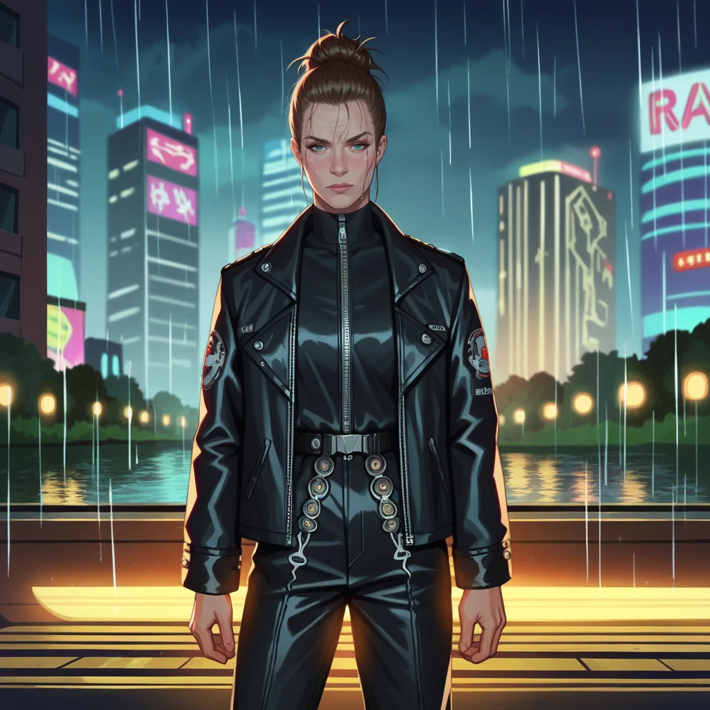 score_9, score_8_up, score_7_up, score_6_up,source_anime, anime 2d, anime screencap,closeup of a mysterious assassin woman wearing  a futuristic black military outfit in  night city, neon future bladerunner anime, rainy, joxskriver,  <lora:joskriver_ponyxl_aut_xl_1_wicap_merger_34_68_05_05-joxskriver:1.0>