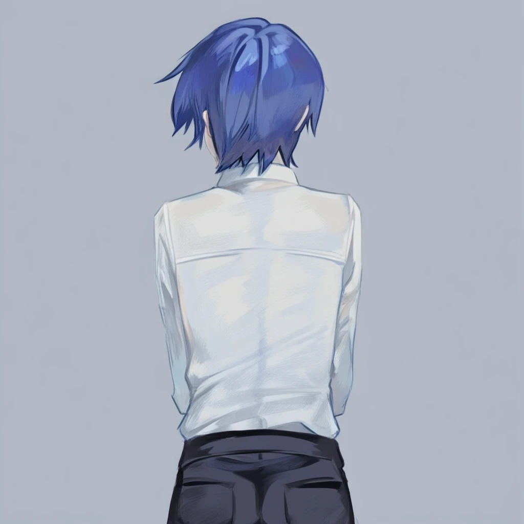 kaito_\(vocaloid\), blue_hair, blue_eyes, from_behind