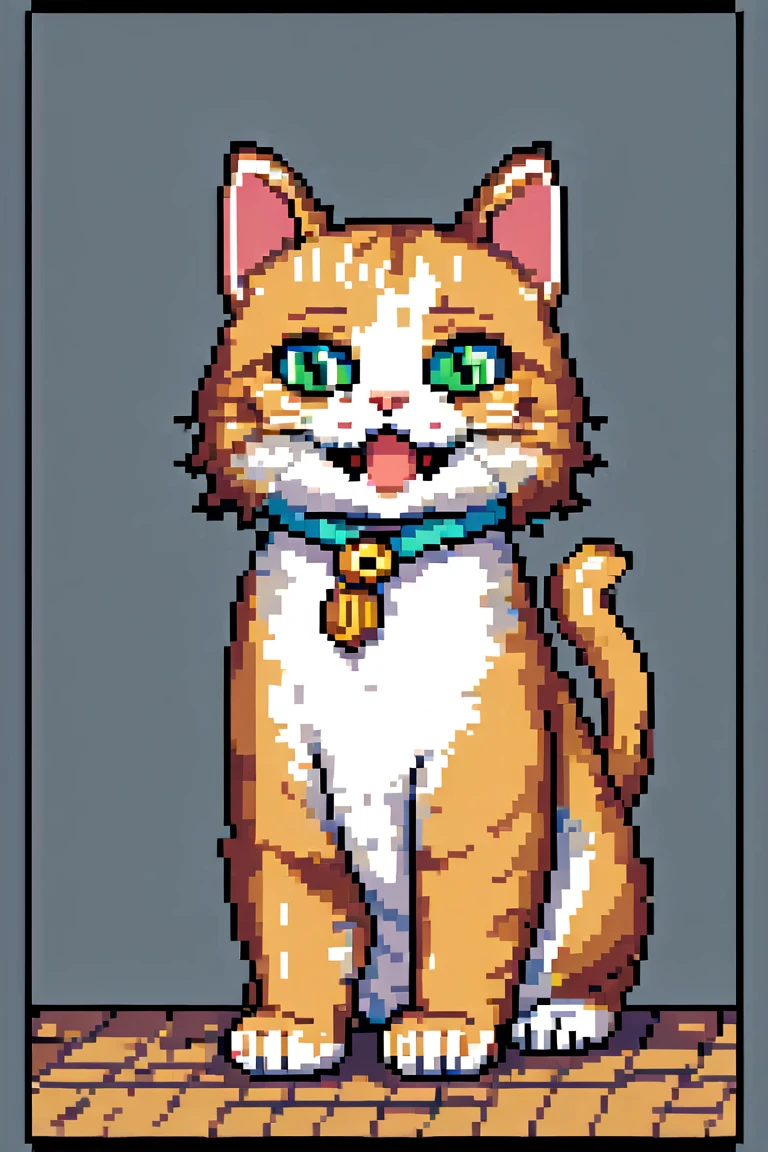 a cute happy cat, pixel art, pixelated