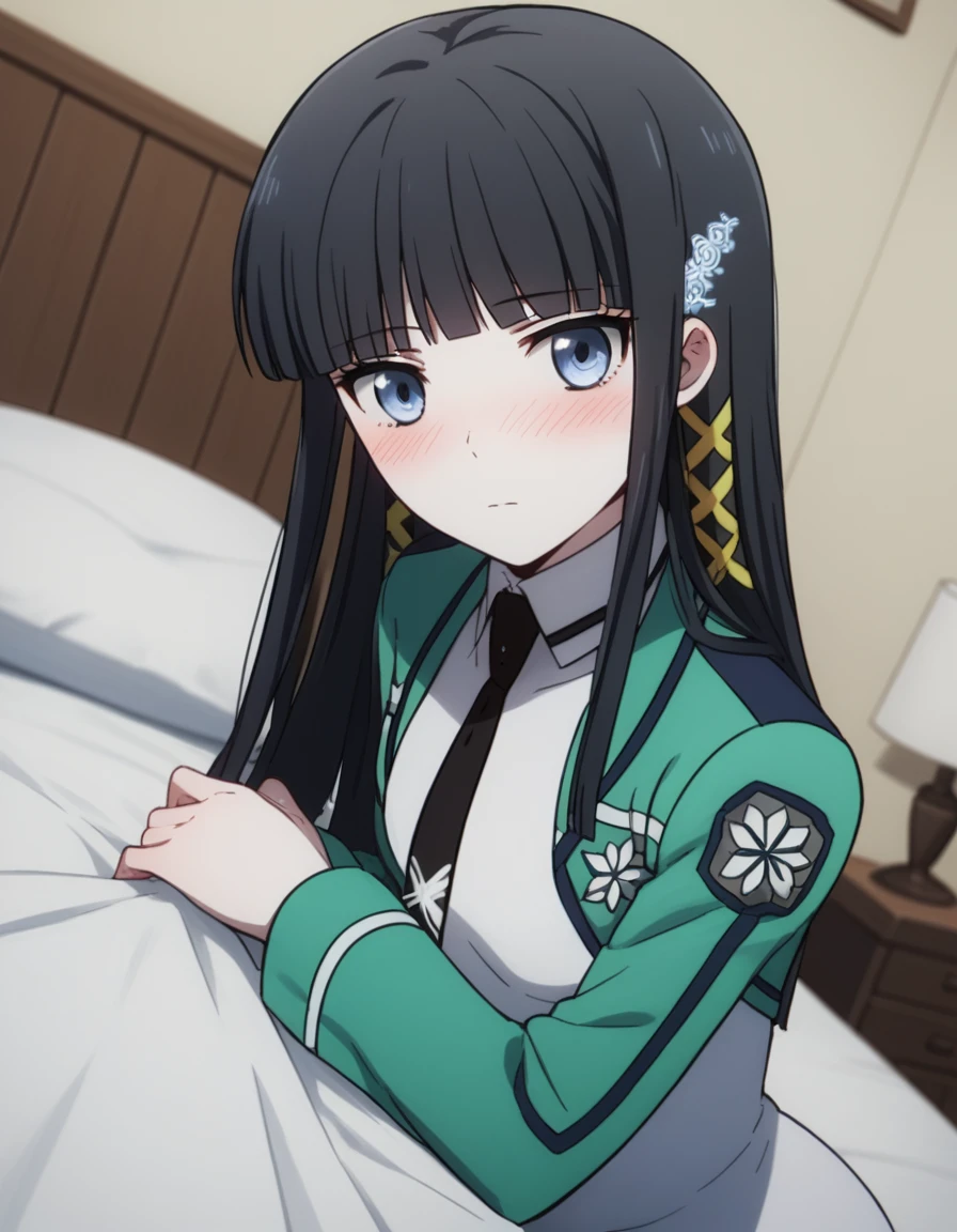 score_9, score_8_up, score_7_up, source_anime,
miyukishiba, <lora:miyuki-shiba-s2-ponyxl-lora-nochekaiser:1>,
miyuki shiba, long hair, blue eyes, black hair, hair ornament, ribbon, hair ribbon, snowflake hair ornament, bangs, blunt bangs,
long sleeves, dress, school uniform, pantyhose, necktie, white dress, black necktie,
indoors, bed, bed room, on side, blush, drunk,
solo, dutch angle, looking at viewer, cowboy shot,
