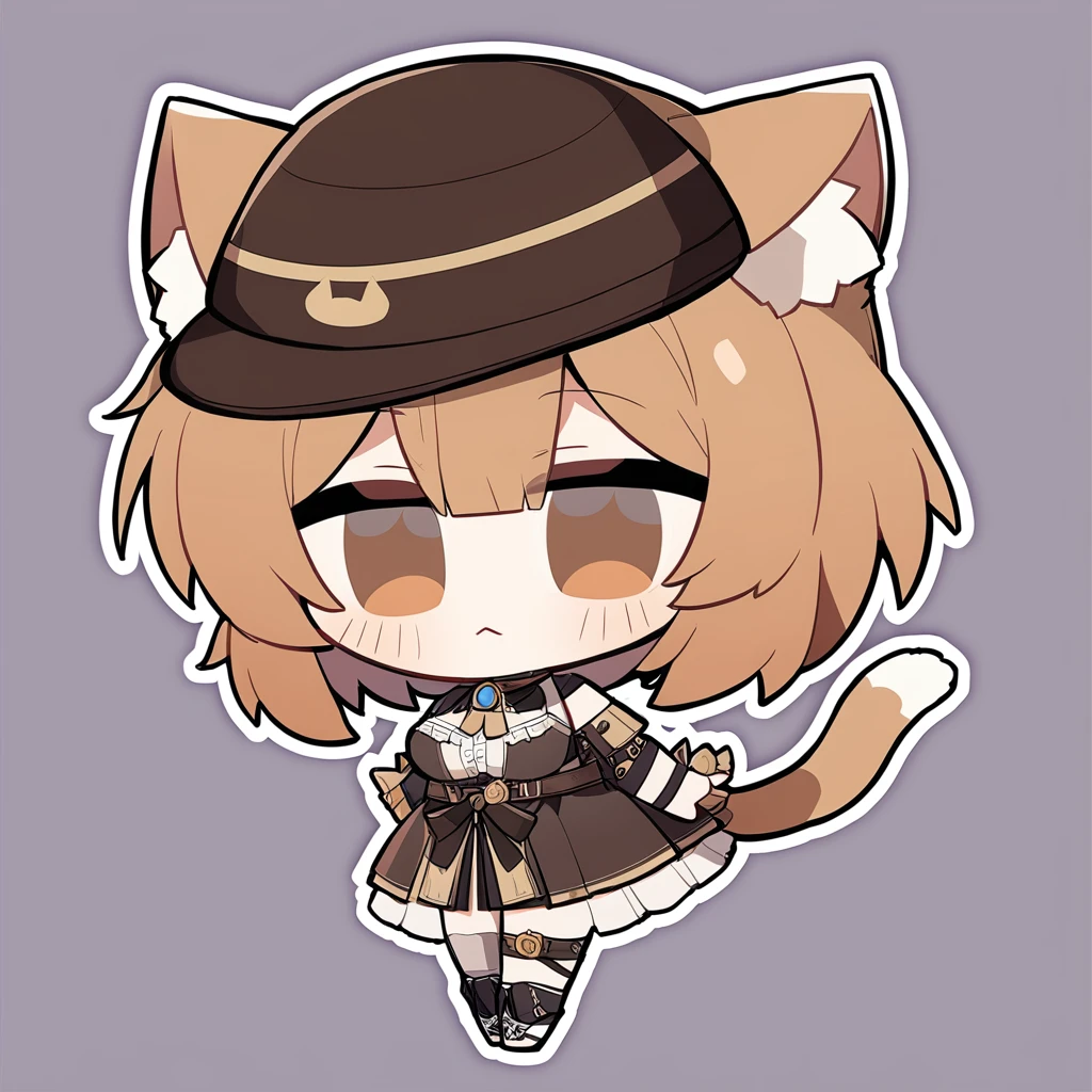 1girl, 
solo, chibi, animal ears, short hair, cat tail, multiple tails, brown hair, cat ears, brown eyes, hat, tail
 <lora:mki-ani3-style1-000050:1>