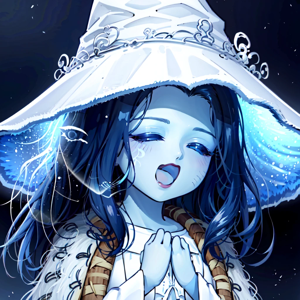 <lora:lovelysmile1.0:0.8>,
1girl,white headwear,blue skin,open mouth,smile,blush,^ ^,own hands together,
<lora:RanniV4LoRA:0.8>,IncrsRanni,white clothes,white witch hat,
(masterpiece:1,2),best quality,masterpiece,highres,original,extremely detailed wallpaper,absurdres,deta,
perfect lighting,(extremely detailed CG:1.2),<lora:neg4all_bdsqlsz_V3.5:1>,detailed face,beautiful face,(detailed eyes, deep eyes),, masterpiece,best quality,ultimate details,highres,8k,wallpaper,extremely clear,