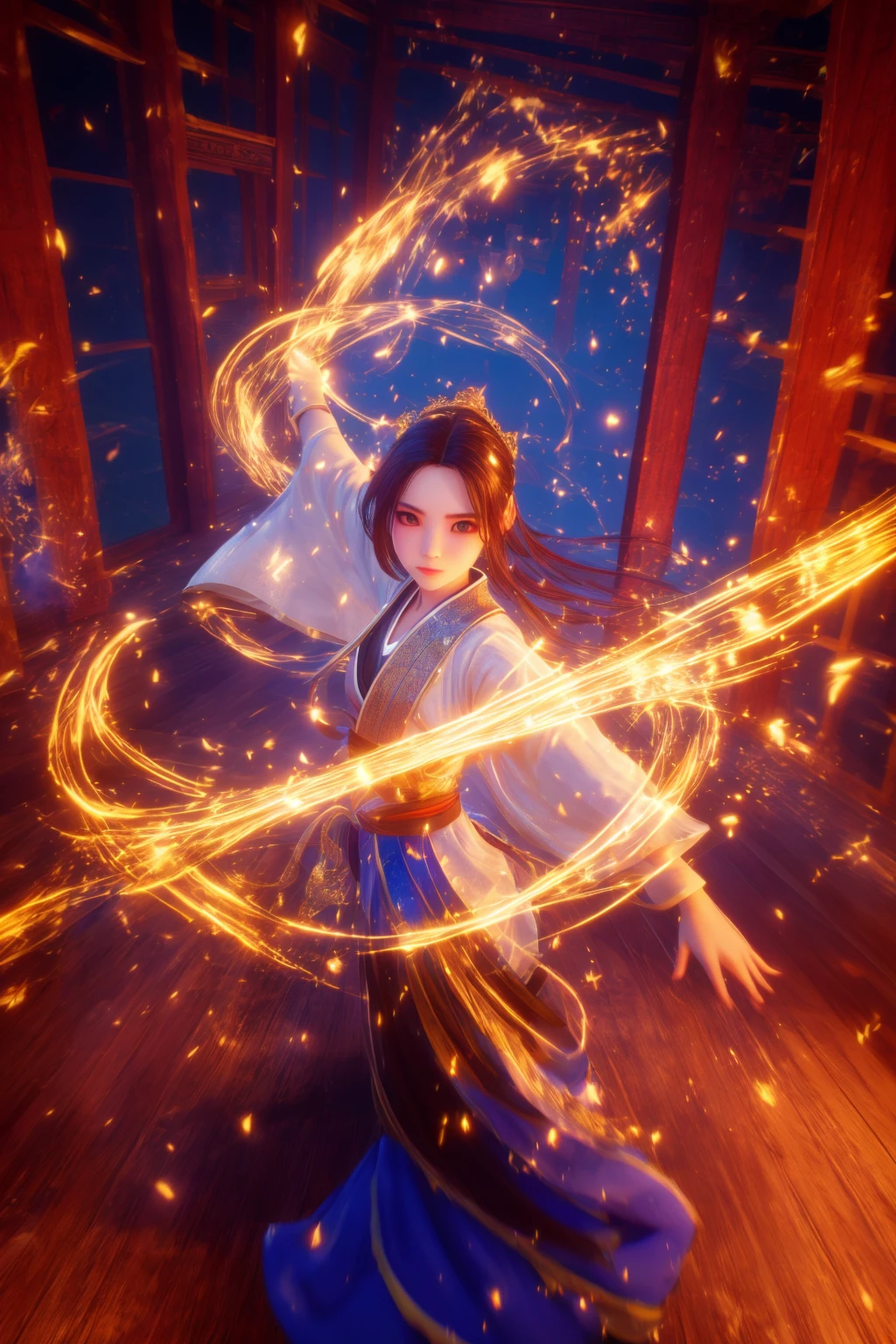 golden-aura,using golden-magic,golden-magic,ancient-costume,dancing,fighting stance,1girl,solo,<lora:magic_fighting_golden_768_dreamshaper_8:0.8>,