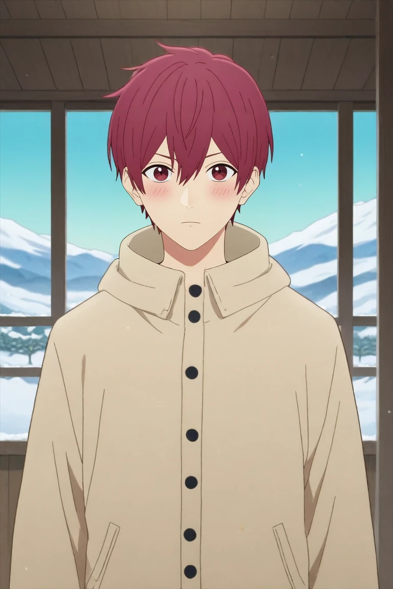 score_9, score_8_up, score_7_up, source_anime, rating_safe, , anime screencap, anime coloring, , looking at viewer, , 1boy, solo, male focus, <lora:souma_shiki_pony:0.78>, souma_shiki, red hair, red eyes, short hair, hair between eyes, bangs, cowboy shot, snowy mountain, indoors, light, (dynamic pose:1.2), shy, blush, , <lora:sdxl_lightning_8step_lora:1>