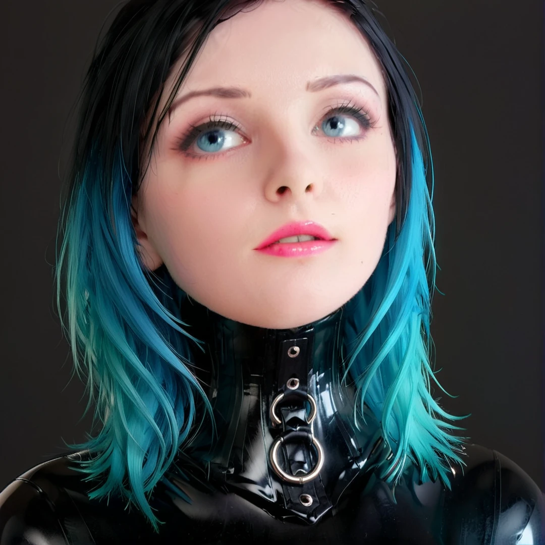 <lora:neckcorset:0.5> pale skinned emo goth girl with blue eyes and multicolored hair, black latex clothes, head and shoulders, Masterpiece;highly detailed; extreme,octane render, zbrush, blender, 3d,post-processing,HDR; lightning; volumetric; cinematic; ray tracing; RTX;radiant light rays,subsurface scattering,soft edge lighting,realistic shadows;vibrant colors,high-res, 8k,16k,32k,Playful shadows dance across her face,