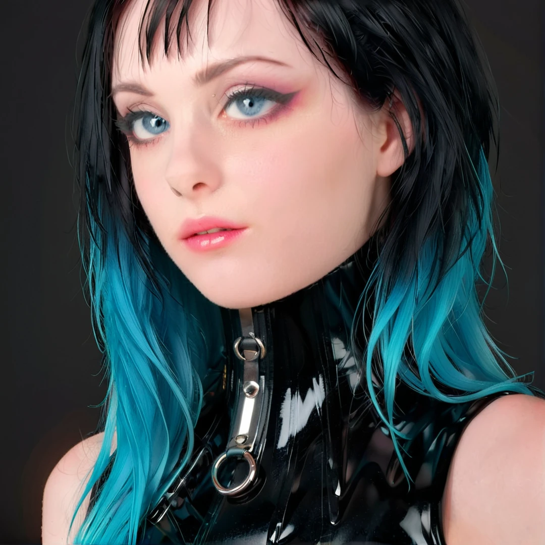 <lora:neckcorset:0.5> pale skinned emo goth girl with blue eyes and multicolored hair, black latex clothes, head and shoulders, Masterpiece;highly detailed; extreme,octane render, zbrush, blender, 3d,post-processing,HDR; lightning; volumetric; cinematic; ray tracing; RTX;radiant light rays,subsurface scattering,soft edge lighting,realistic shadows;vibrant colors,high-res, 8k,16k,32k,Playful shadows dance across her face,